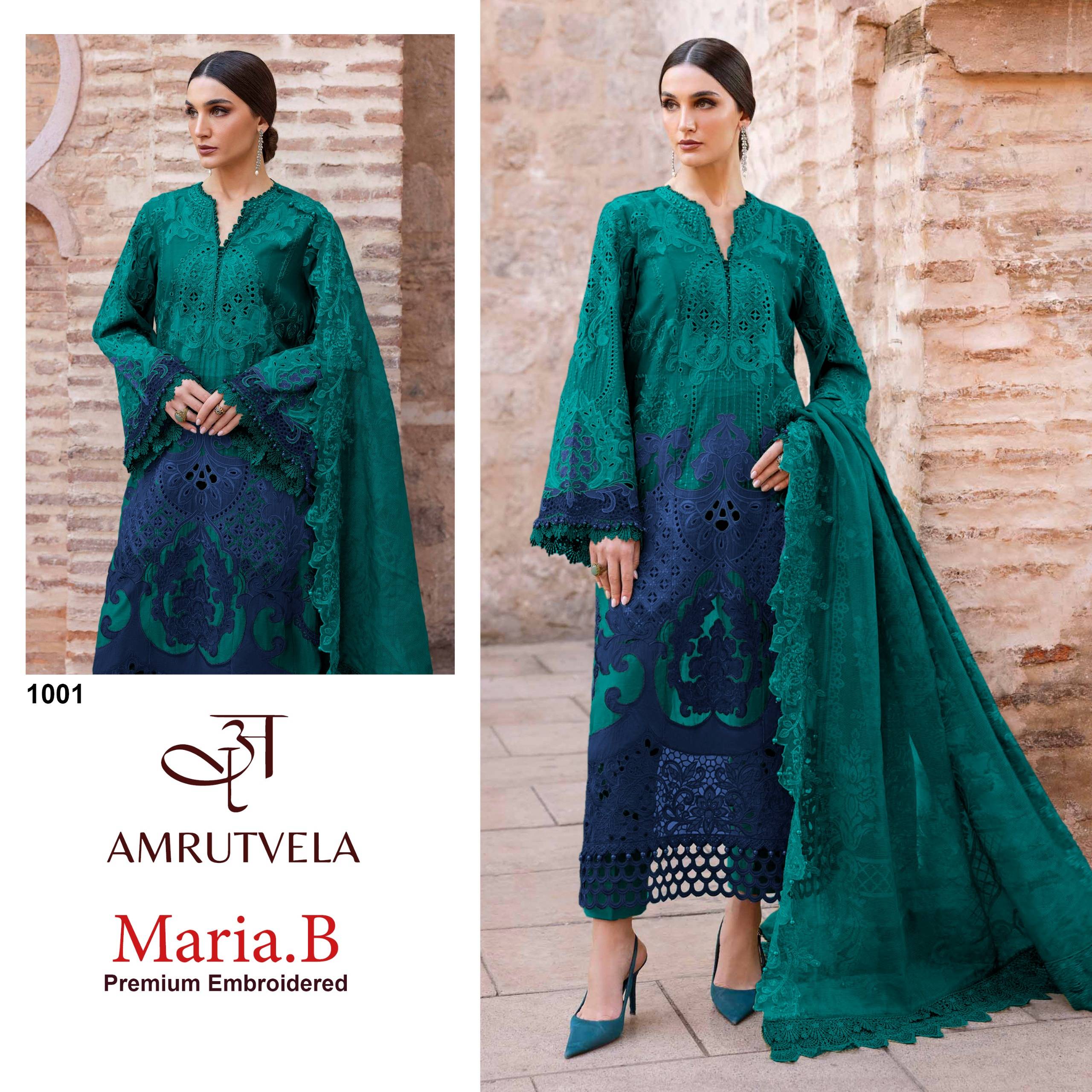  Maria B By Amrutvela Textile 1001 To 1003 Series Beautiful Festive Suits Stylish Fancy Colorful Casual Wear & Ethnic Wear Pure Cotton Dresses At Wholesale Price